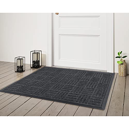 Fokizoka Front Door Mat, Welcome Mat, Natural Rubber Liner, Fade Proof Shoe Scraper Indoor And Outdoor Doormats For Home Entrances, Garages And High Traffic Areas(Grey Black, 17 * 29.5 Inch) #TOP22
