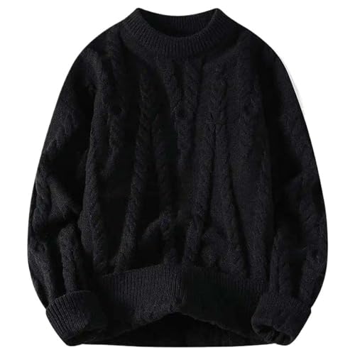 Pull tricoté à col rond pour homme en maille croisée - Version rayé uni vintage