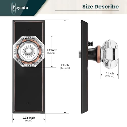 Image of Glass Door Knobs for Interior Doors - Vintage Crystal Privacy Bedroom & Bathroom Door Knob with Lock - Diamond Cut Door Handle - Oil Rubbed Bronze Finish (1 Pack)