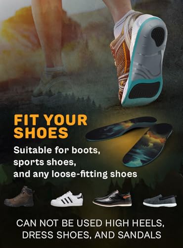 Image of CRUVHEAL 220+ lbs Plantar Fasciitis High Arch Support Insoles Men Women - Orthotic Shoe Inserts - Boot Work Shoe Insole (S, Blue)
