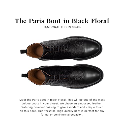 Taft Mens Paris Boot With Floral Embossed Full-Grain Leather And Leather Sole, Black Floral, 7 #TOP2