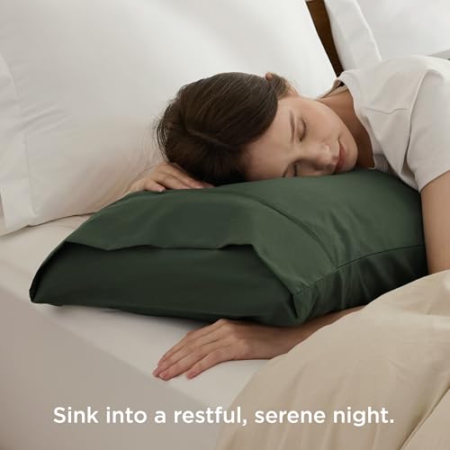 Bedsure Queen Pillow Cases Set of 2 - Olive Green Microfiber Pillowcase 2 Pack, Super Soft Double Brushed Pillow Case Covers with Envelope Closure, Wrinkle, Fade and Stain Resistant, 20x30 Inches