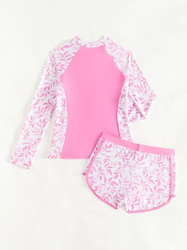 Image of SEGT Girl's Floral Long Sleeve Rash Guard with Bikini Bottom 2 Piece Swimsuit Set