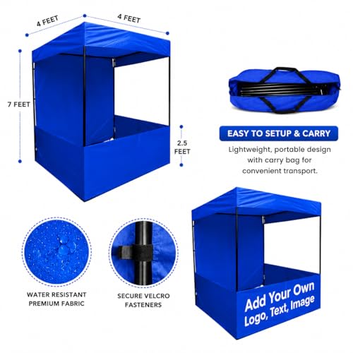Image of Promotional Canopy Outdoor Advertising Stall Tent 4x4x7 ft - Waterproof, 3-Side Open Canopy for Marketing Stall, Exhibitions - UV Protection Canopy, Heavy-Duty with Carry Bag, Blue