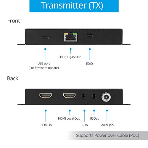 gofanco HDBaseT HDMI 2.0 Extender 4K - HDMI Balun 4K 60Hz 4:4:4 HDR Over CAT6 W/Loopout and Auto Downscaling (230ft @1080p and 130ft @4K) - Bi-Directional IR, PoC, EDID, 18Gbps, HDCP 2.2