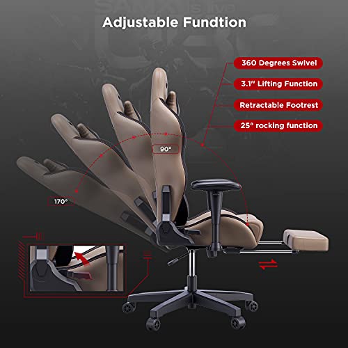 AutoFull-Silla-Gaming-Silla-Gamer-Ergonomica-Silla-de-Oficina-Cuero-de-PU-Silla-de-EscritorioAltura-e-inclinacion-AjustablesReposacabezas-y-Soporte-LumbarReposapiesMarron