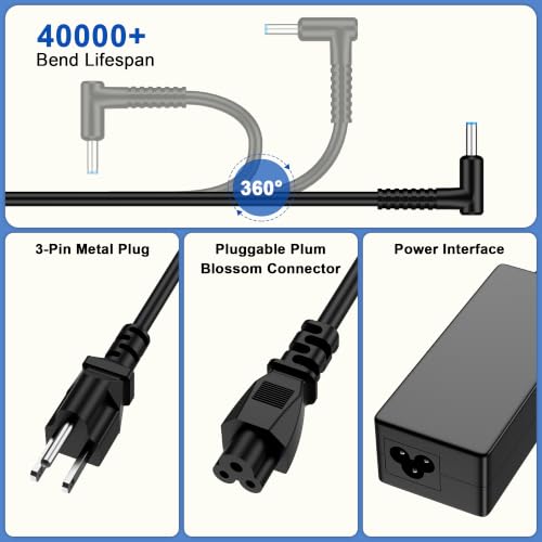 Image of 65W Laptop Charger Replacement for HP Laptop HP EliteBook Envy Pavilion ProBook Stream Chromebook Spectre, Blue Tip 4.5mm 19.5V 3.33A Computer Power Adapter