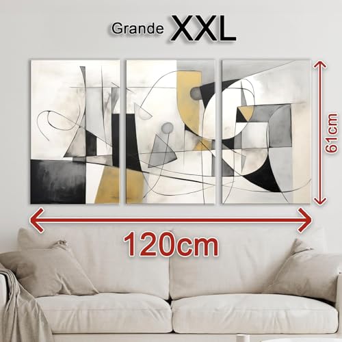 INTELIENZOS Tres cuadros modernos para decoracion de salon 120x61cm, Pack 3 Lienzos de Picasso, estilo abstracto, Abs 6 - imagen 2