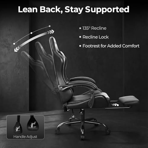 NEO CHAIR Video Gaming Chair with Footrest High Back Ergonomic Comfortable Office Computer Desk with Lumbar Support Height Adjustable with PU Leather Recliner for Adults Women Men (Black) - Image 4