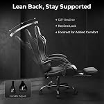 NEO CHAIR Video Gaming Chair with Footrest High Back Ergonomic Comfortable Office Computer Desk with Lumbar Support Height Adjustable with PU Leather Recliner for Adults Women Men (Black) - Image 4