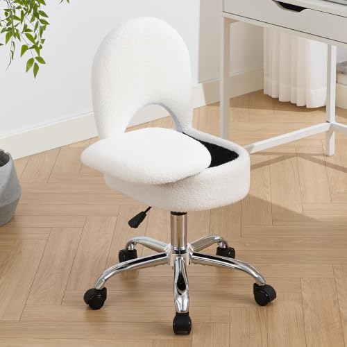 Image of RUCUKEN Home Office Chair Fold Swivel Vanity Chair with Storage Back Wheel