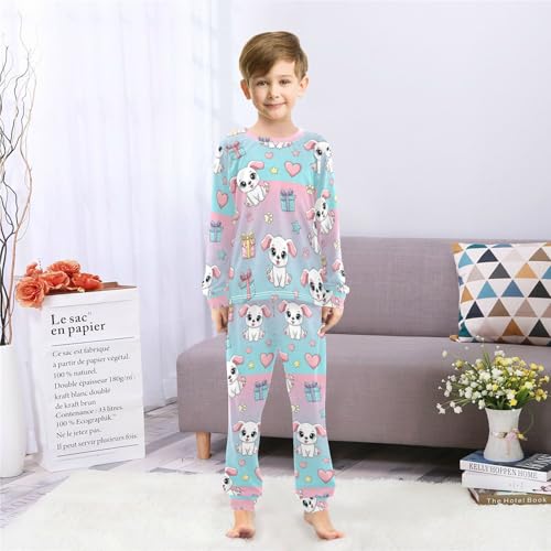 Pajama Set Long Sleeve for Boys & Girls,Cute Puppy Heart Stars Kid's Soft Sleepwear Crewneck Loungewear 2 Piece PJ Underwear Set 8T4