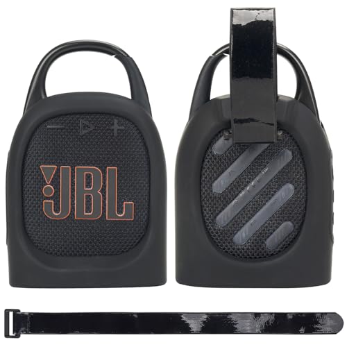MGZNMTY Portable Silicone Case for JBL Clip 5 Ultra Bluetooth Speaker with Removable Strap for Boat Bike Golf Cart (Black)