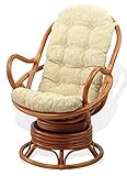 Java Lounge Swivel Rocking Chair with Cream Cushion Natural Rattan Wicker Handmade, Colonial