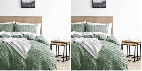 Image of Hearth & Harbor Twin Duvet Cover Set - Boho Bedding Twin Size Duvet Cover, 2 Piece Tufted Double Brushed Grey Duvet Cover Twin with Zipper Closure, 1 Boho Duvet Cover 68x90 inches and 1 Pillow Sham
