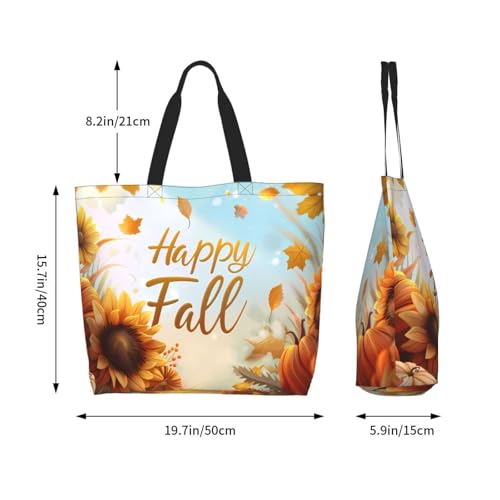 Fall Large Tote Bag Maple Leaf Pumpkin Thanksgiving Day Reusable Shoulder Tote Travel Bags4