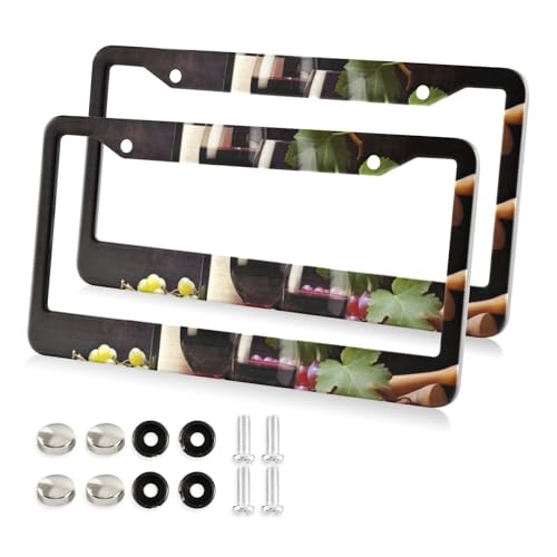 Jihqo Vineyard Wine Grape License Plate Frames 2 Pack Front Rear Aluminum...