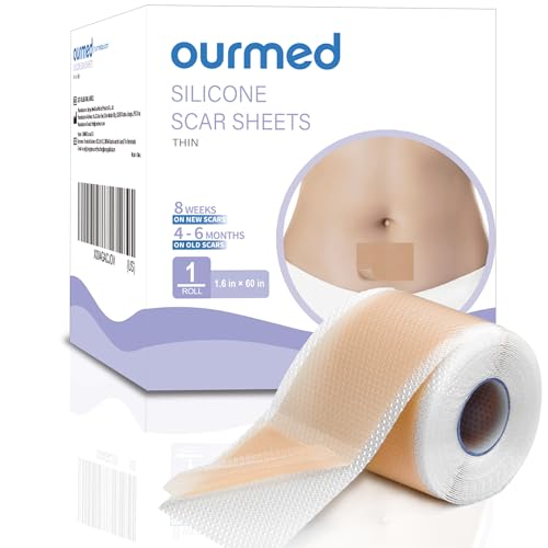 Ourmed Silicone Scar Tape(1.6' x 60' Roll - 1.5M), Medical Grade Silicone Scar Removal Sheets...