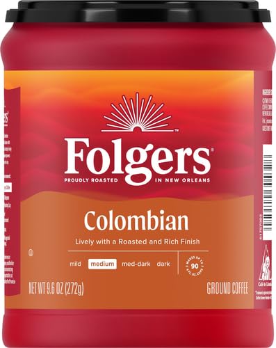 Image of Folgers 100% Colombian Coffee, Medium Roast Ground Coffee, 9.6 Ounce Canister