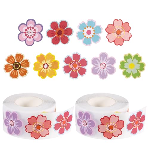 Dimeho 1000 piezas de pegatinas coloridas de mariposas y flores rollos de papel floral primaveral decoraciones de mariposas autoadhesivas pegatinas decorativas para álbumes de recortes sobres