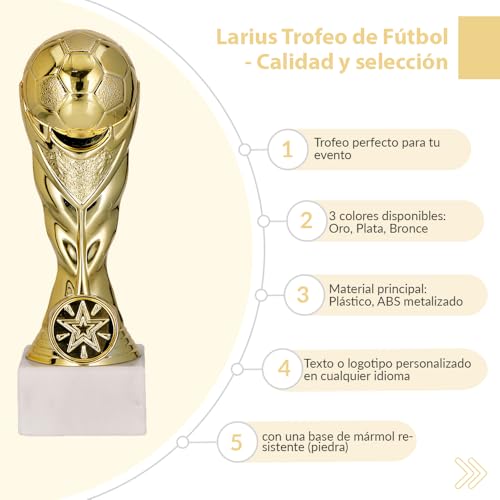 Miniatura 3 de Larius Trofeo St1 - Trofeo De Fútbol Sin Texto Personalizado, Dorado