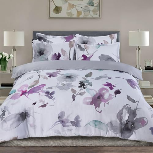 Majestic Giftware Madison Linen 8-Piece 44" Twin Size Bedding Set (BL103-44T-4) | Summer Breeze - Pastel-Gray 300 Thread Count Cotton Sateen | 2 Fitted Sheets, 2 Duvets, 4 Pillowcases