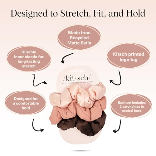 Image of Kitsch Matte Satin Scrunchies for Women - No Crease Hair Ties No Damage | Scrunchies for All Hair Types | Stylish & Comfortable, For Ponytails & Buns | Ideal Gifts for Women - Rosewood, 3pcs