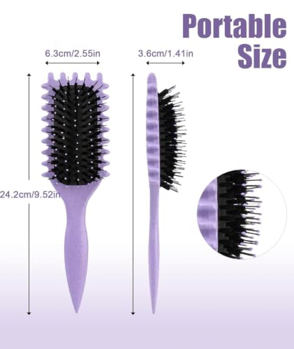 Image of Combelle 5-in-1 Curl Hair Brush | Vegan Boar Bristles | Bio-Based PLA Handle | Detangling, Defining & Frizz Control for Curly & Wavy Hair | For Men & Women - Purple (Pack of 3)