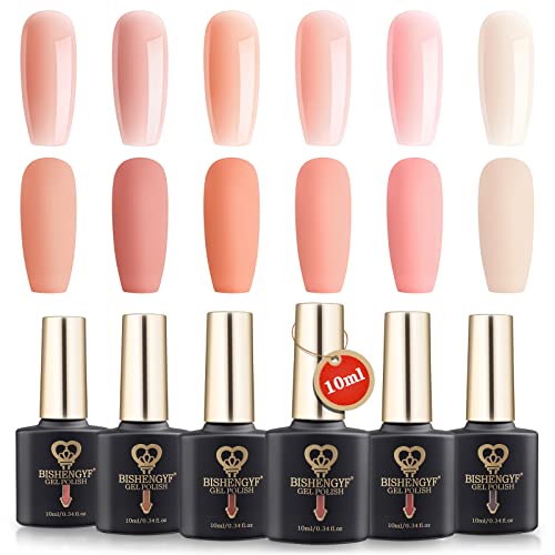 BISHENGYF Esmaltes Semipermanentes para Uñas , Pastel Esmalte Pintauñas de Uñas en Gel UV Kit 6 Colores Esmaltes en Gel Manicura Soak off UV LED 10ml (Serie Rosa) Cover