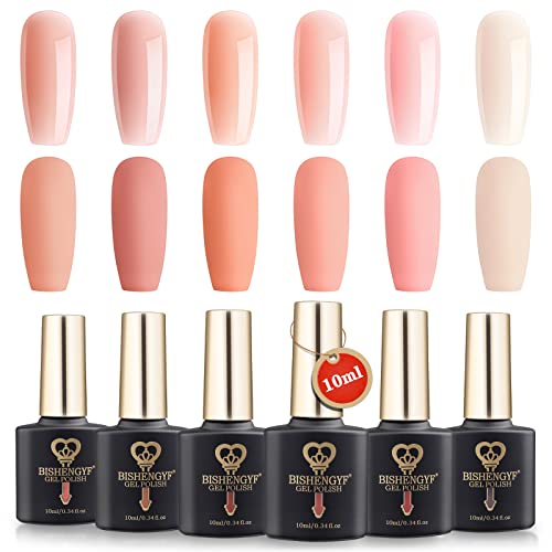 BISHENGYF Vernis à Ongles Gel Set, 6 Couleurs x 10ML Nude Rose Vernis Gel Semi Permanent Ongle, Kit Semi Permanent Soak Off UV/LED Gel Nail Polish (Série Rose)