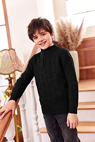Ciaorbis Boys 1/4 Zip Pullover Sweater Long Sleeve Cable Knitted Sweater Winter Outfit For Baby Boys Girls Black #TOP3