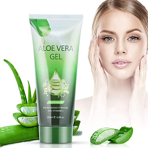 Gel Aloe Vera Bio 200ML - CrèMe Hydratante Naturelle, Hydratant Pour Visage Corps Cheveux, Soins Pour Les Coups De Soleil, RéParer Les Cicatrices, Apaisant Et Anti-Inflammatoire