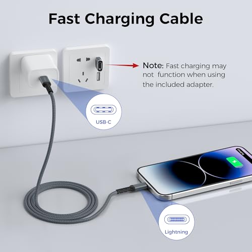 Basesailor USB C to Lightning Charger Cable 6.6ft with USB A Adapter,Apple MFI Certified Type C Power Delivery PD Fast Charging Cord for iPhone 11 12 13 14 10 Mini Pro Max,SE,i11,i12,i13 Phone,Airpods - Thumbnail 5