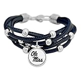 Ole Miss Rebels Leather Strand Bracelet with Logo and Lobster Clasp