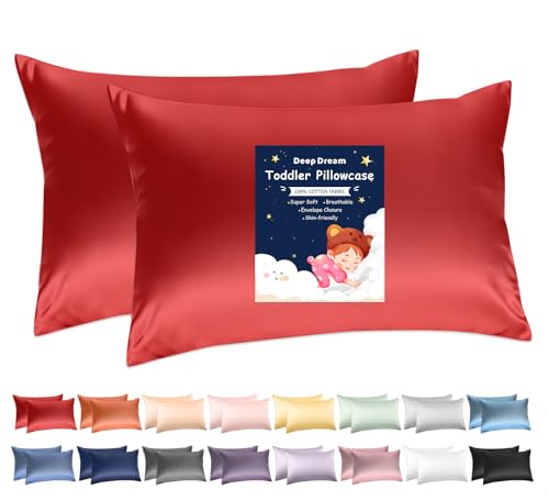 Image of Deep Dream Toddler Pillowcases for 13x18 Pillow 2 Pack, 100% Cotton Travel Pillow Case Cover, 600 Thread Count Cotton Pillow Covers, Soft & Breathable Small Pillow Cases Envelope Closure, Dark Red
