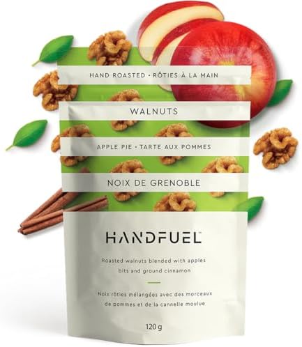 Handfuel Apple Pie Walnuts, Hand Roasted Walnuts, 3g of Protein, Proudly Canadian Made Plant Based Flavoured Nuts - 120 Grams