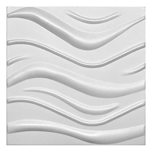 Eurodeco 3D Wandpaneele Dekoren Wandverkleidung Deckenpaneele Platten Paneele Wanddeko Wandtattoos POLYSTYROL MATERIAL STYROPOR ARTIG 3D 6m²-24PCS Wave White 3mm Stärke