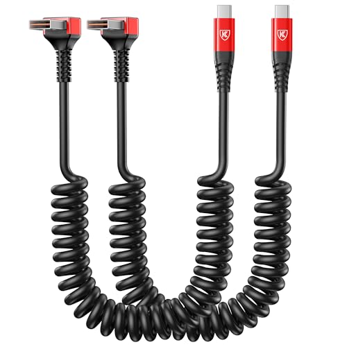 USB A to USB C Cable 90 Degree, 2Pack 3FT Coiled USB Type C Cable for Car
