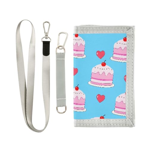 ALAZA Kids Wallets for Boys Girls Toddler Trifold Wallet Children Small Cherry Cake Blue with Zipper Coin Pocket