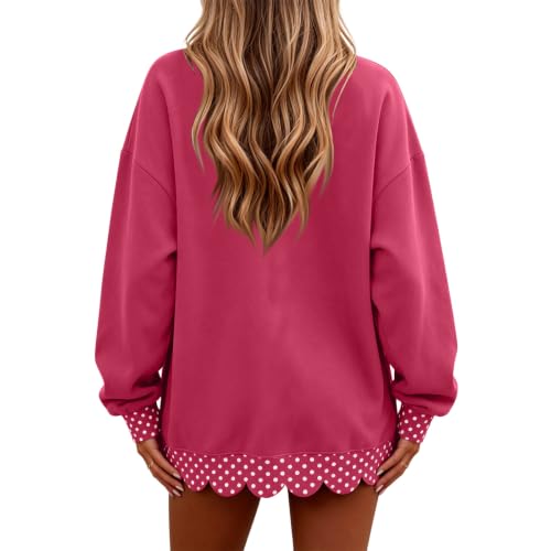 Womens Mock Neck Sweatshirt Patchwork Scalloped Edge Polka Dot Pullover - image 2