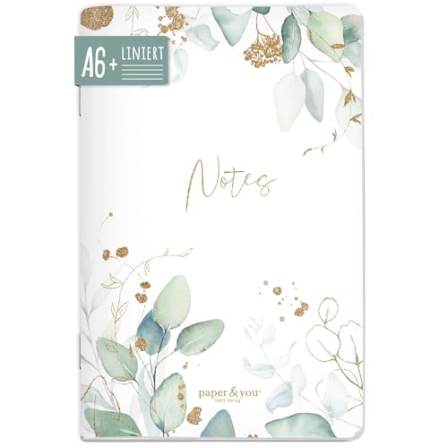 paper&you® Notizheft A6+ liniert Blattgold mit 64 Seiten, Softcover Notizbuch klein, liniertes Mini Journal - nachhaltig & klimafreundlich