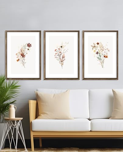 Poster encadré bois avec fleurs délicates pour insuffler de la poésie dans votre salon
