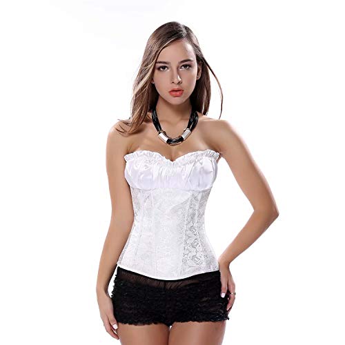 Damen sexy Korsett und Corsage mit träger Bustier Spitze Blumen Vintage elegant Bluse Burlesque – Bild 4