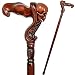 GC-Artis Wooden Walking Cane with Skull Head Ergonomic Palm Grip Handle 36" Wood Carved Walking Stick for Men Women Brown