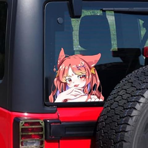 Leniutor Anime Girl Peeking Sticker, Double-Sided UV-Printed Car Decals and Stickers Vinyl Laptop Bumper Window Stickers for Girls Women (Peeking- Fox Girl) Cover