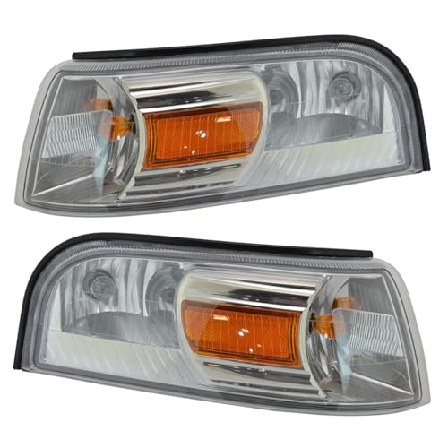 TRQ 2 Piece Driver & Passenger Side Front Corner Light Assembly Set Compatible with 2006-2011 Mercury Grand Marquis FO2526103 FO2527103