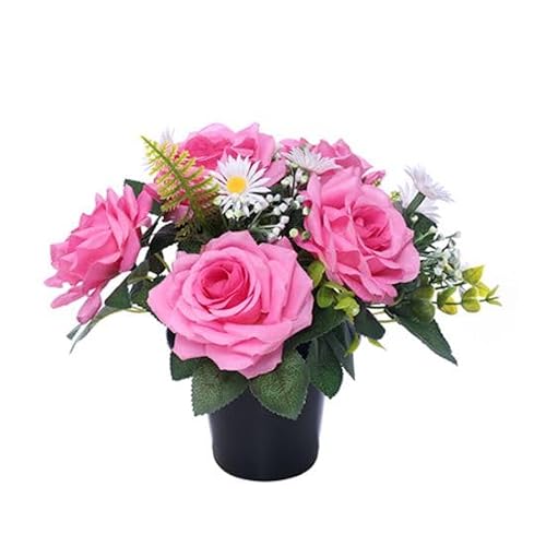 Mr. Barry's 25cm Grave Flower Pots | Artificial Flowers For Graves | For Cemetery & Floral Decorations | Grave Flowers Cemetery Funeral Flowers | New Improved Design & Quality (Pink Rose & Daisy)