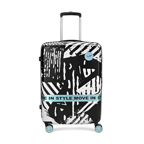 Image of Skybags Wanderlust Check-in Trolley Bag 68cm | Medium | Hard Luggage | Printed 8-Wheel Suitcase | TSA Lock with Anti-Theft Zipper | Polycarbonate | 3 Years International Warranty- Unisex (Black-White)