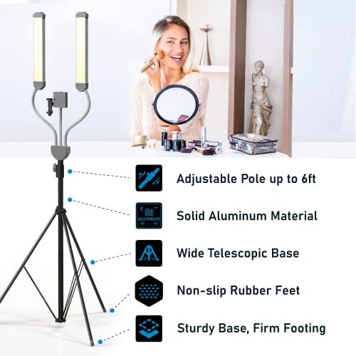 Dual Arm Led Tattoo Light - 240 Led 5800K - Daev Pmu Tattoo And Lash Lamp For Eyelash Extensions - Lashes Light With 4 Color Lights - Adjustable Floor Led Lamps #TOP4