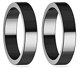 Hematite Ring for Women Men, Genuine Magnetic Black Stones Ring for Anxiety Balance Root Chakra，Absorb Negative Energy Jewelry Flat 2 Pack, Size 6-13 (12)
